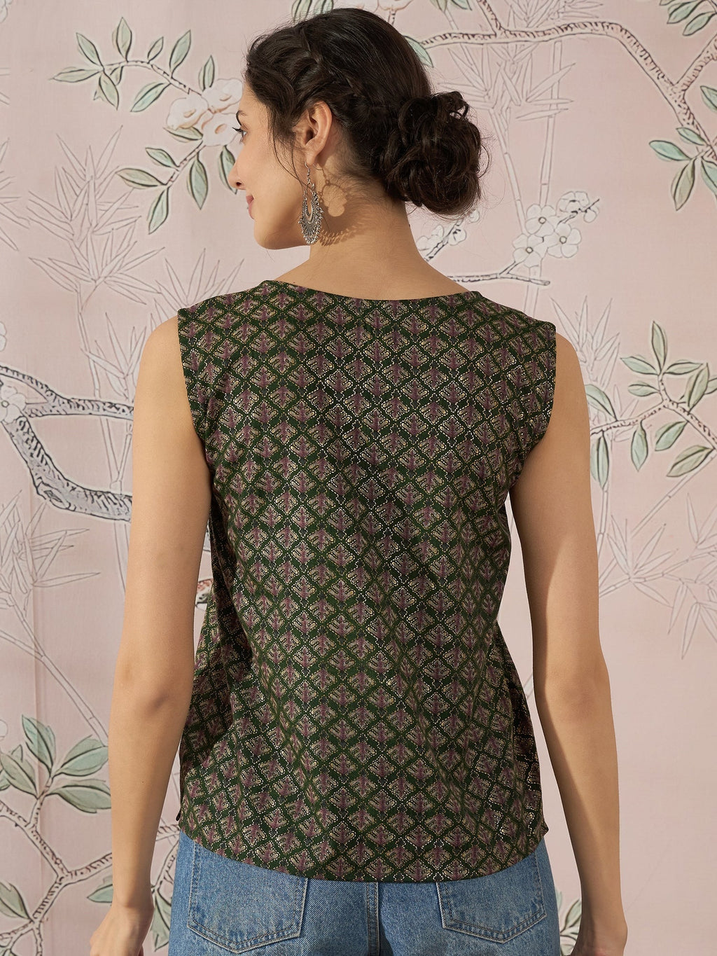 InWeave Green Foil Print W/S Top | Grocsy