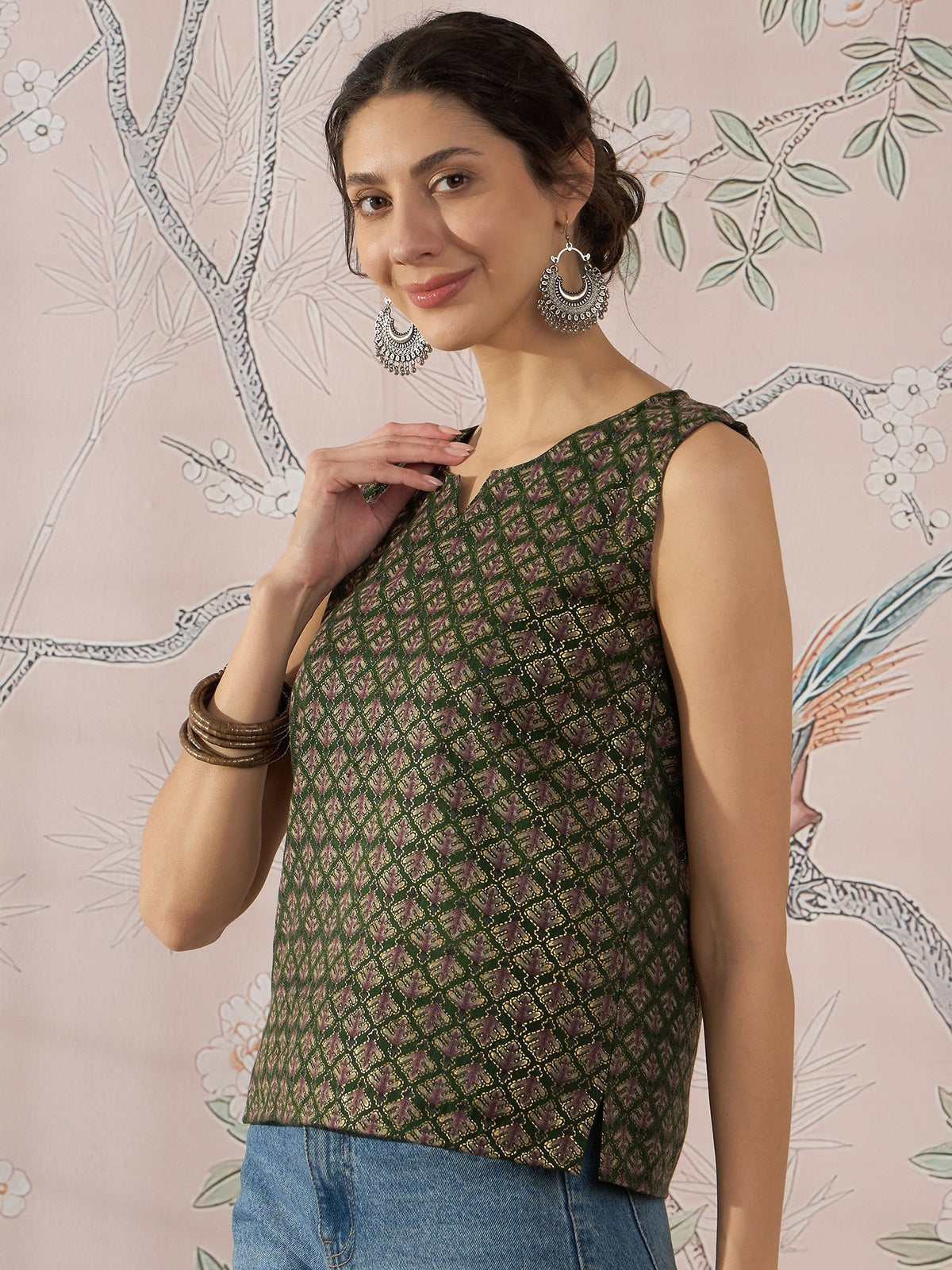 InWeave Green Foil Print W/S Top | Grocsy