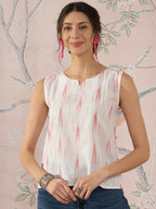 InWeave White Red Ikkat W/S Top | Grocsy
