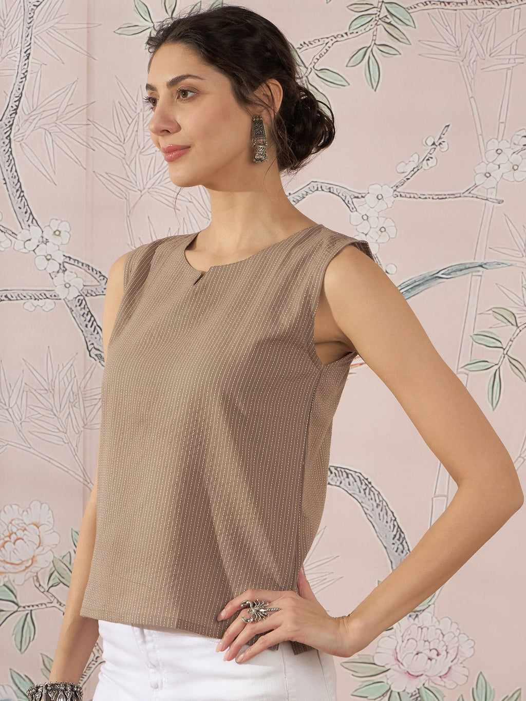 InWeave Light Brown Kantha W/S Top | Grocsy
