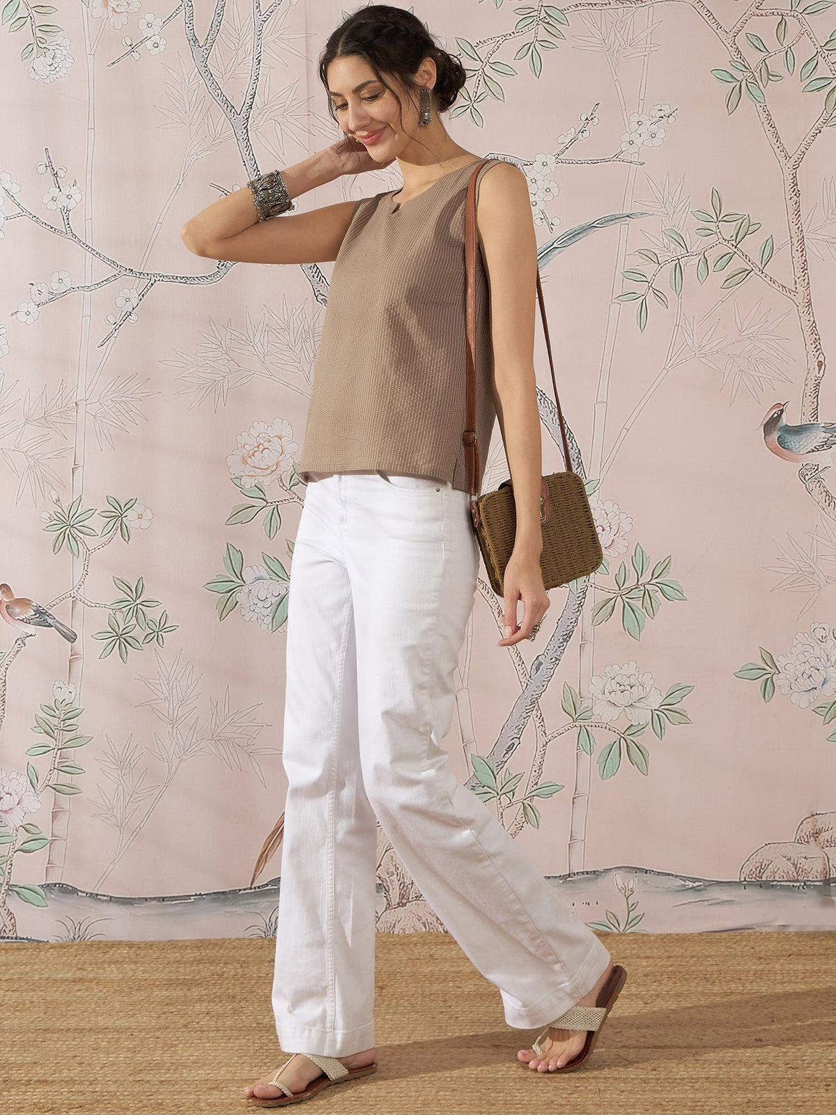 InWeave Light Brown Kantha W/S Top | Grocsy