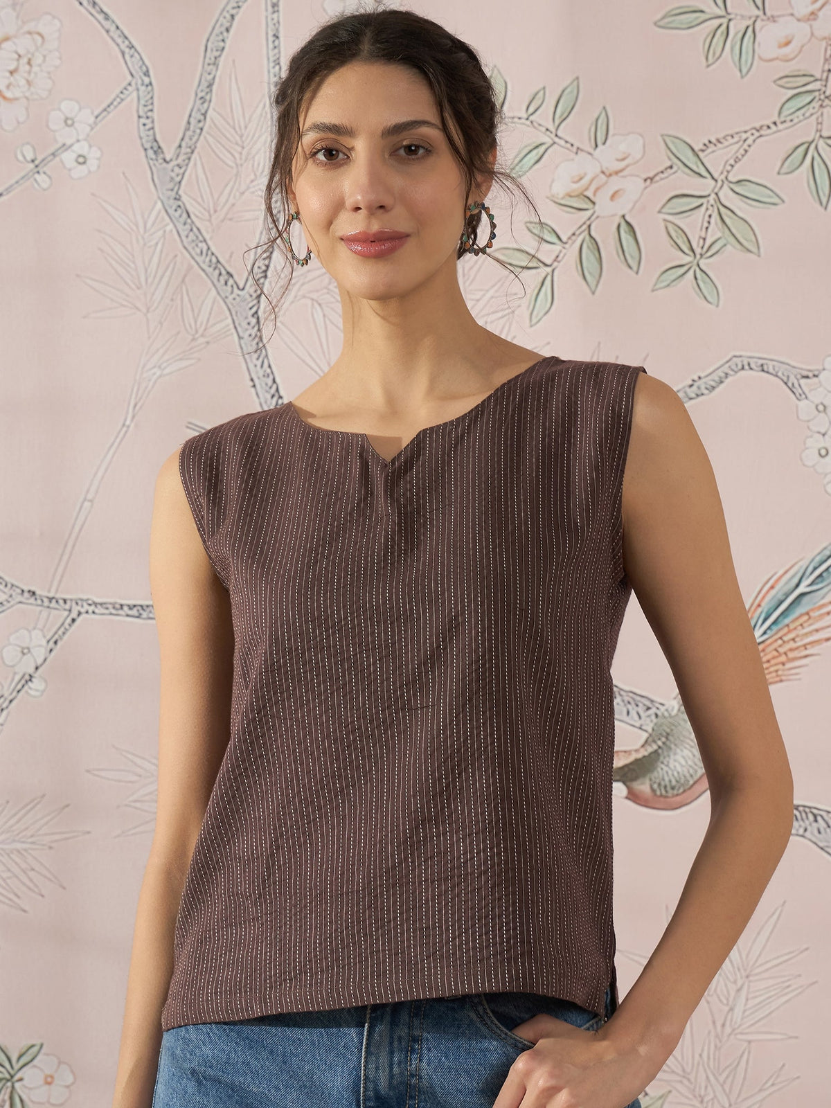 InWeave Dark Brown Kantha W/S Top | Grocsy