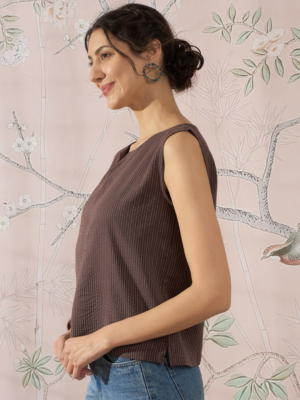 InWeave Dark Brown Kantha W/S Top | Grocsy
