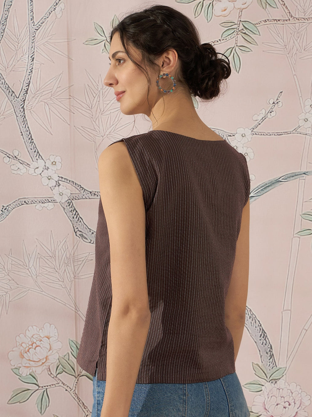 InWeave Dark Brown Kantha W/S Top | Grocsy