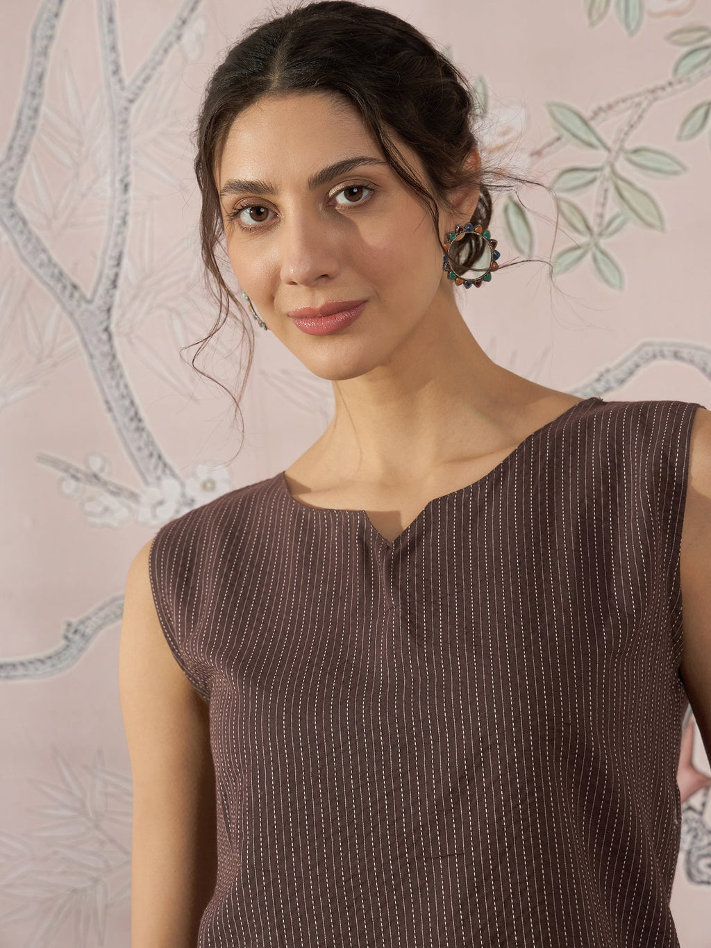 InWeave Dark Brown Kantha W/S Top | Grocsy