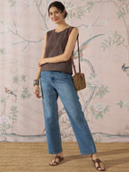 InWeave Dark Brown Kantha W/S Top | Grocsy