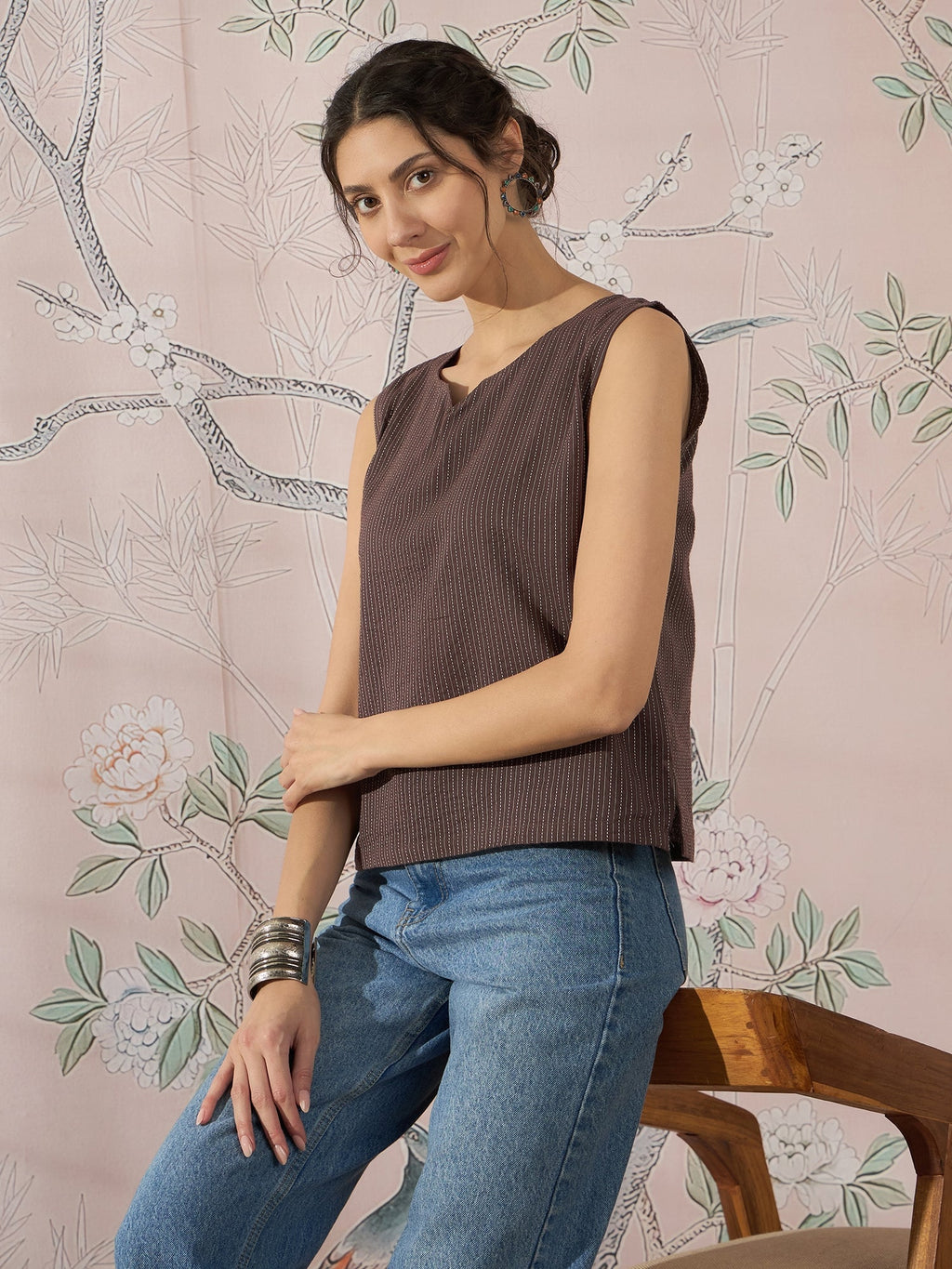 InWeave Dark Brown Kantha W/S Top | Grocsy