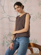 InWeave Dark Brown Kantha W/S Top | Grocsy