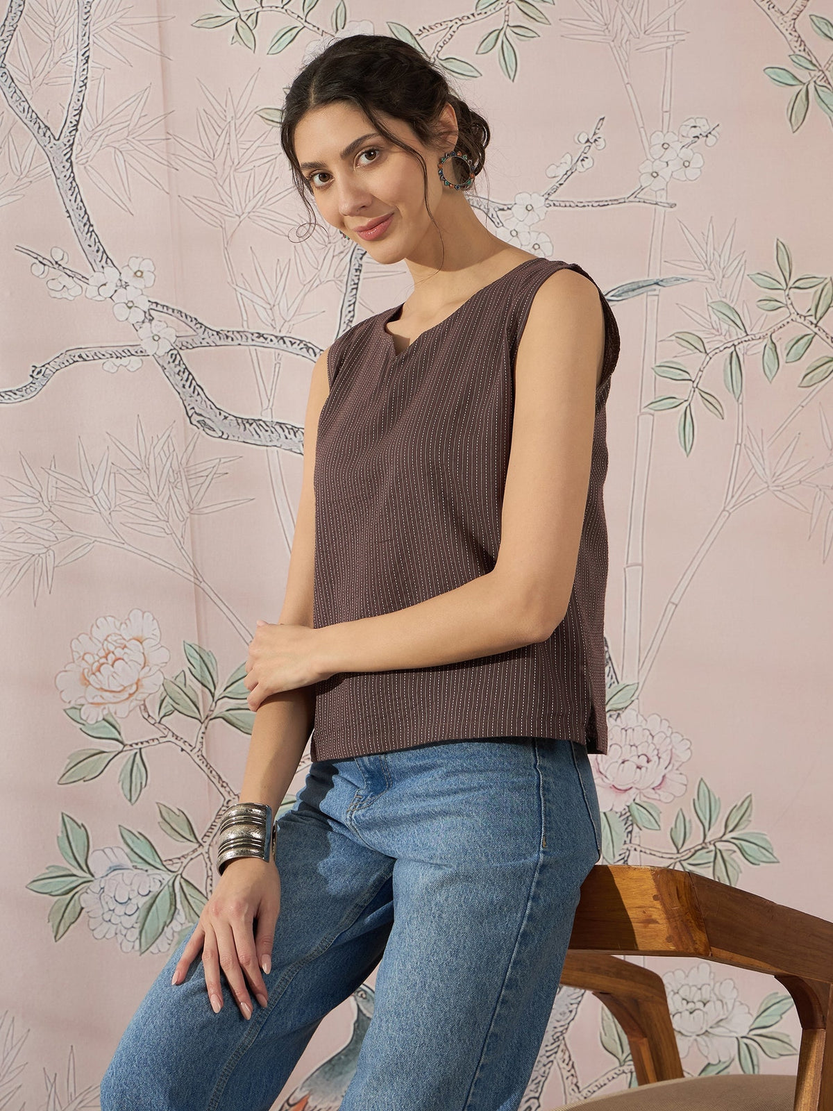 InWeave Dark Brown Kantha W/S Top | Grocsy
