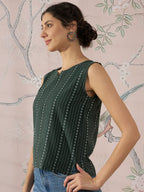 InWeave Green Striped Kantha W/S Top | Grocsy