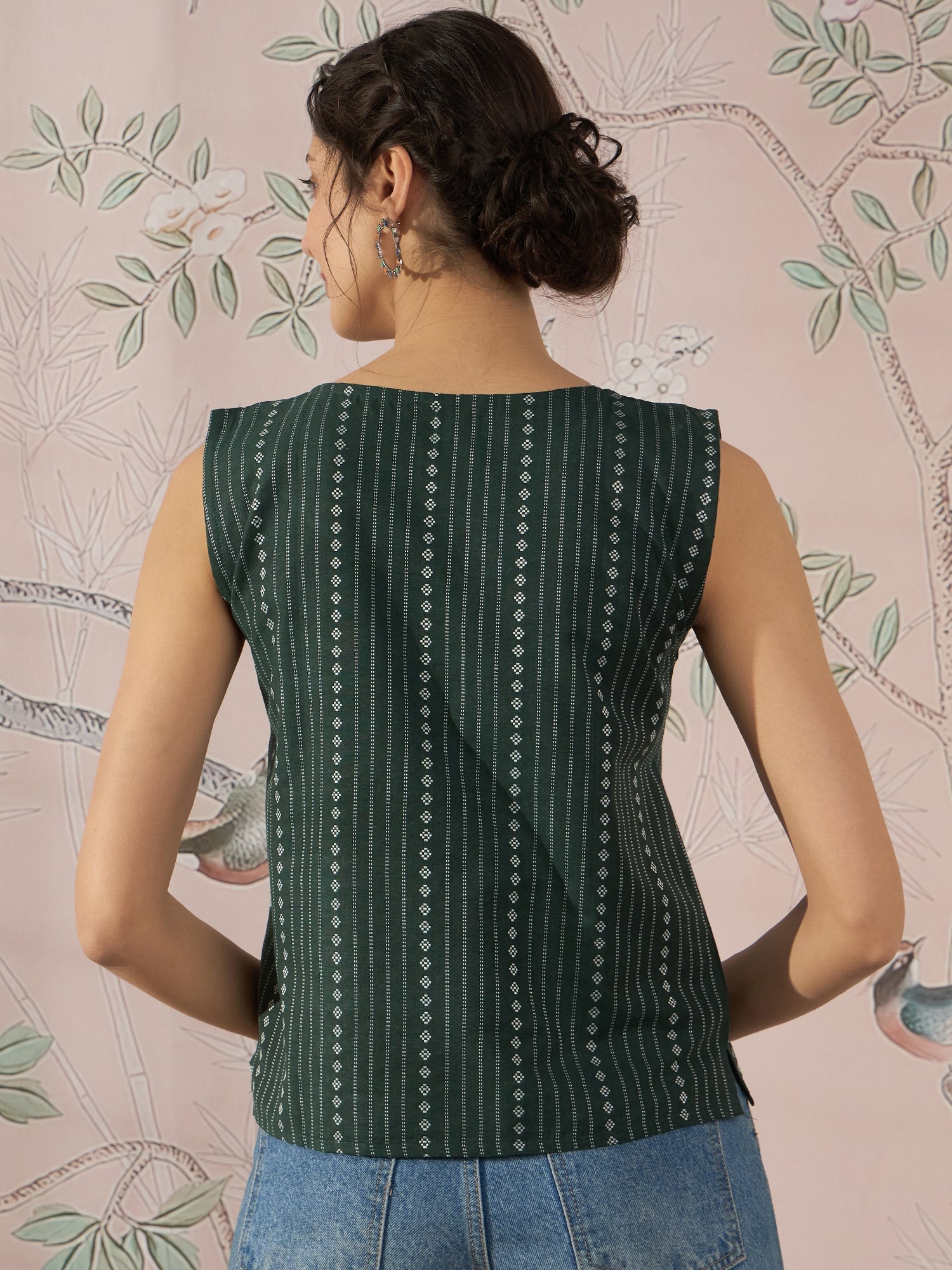InWeave Green Striped Kantha W/S Top | Grocsy