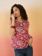 InWeave Red White Block Print W/S Top | Grocsy