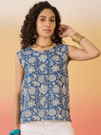 InWeave Blue White Block Print W/S Top | Grocsy