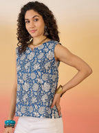 InWeave Blue White Block Print W/S Top | Grocsy