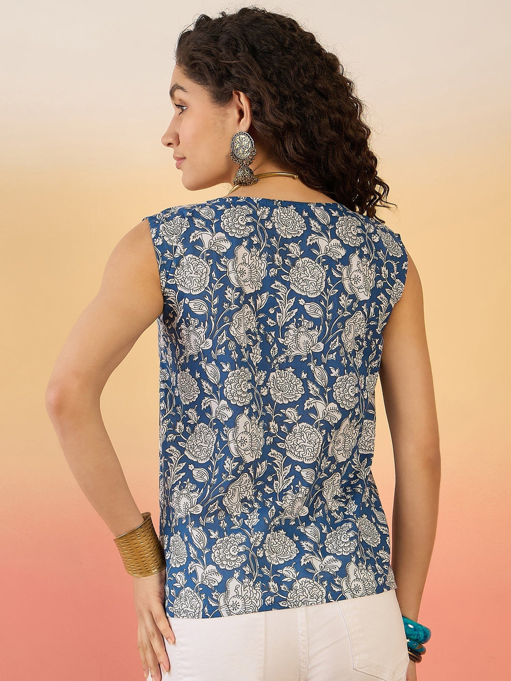 InWeave Blue White Block Print W/S Top | Grocsy