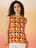 InWeave Mustard Multi Check Foil W/S Top | Grocsy