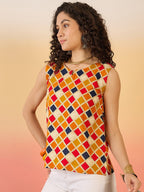InWeave Mustard Multi Check Foil W/S Top | Grocsy
