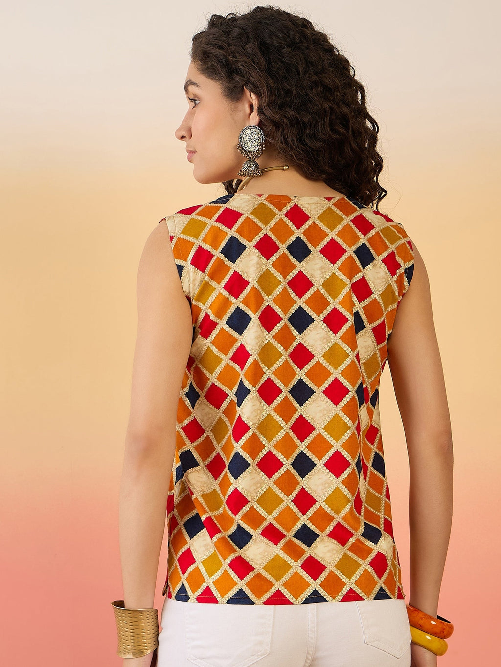 InWeave Mustard Multi Check Foil W/S Top | Grocsy