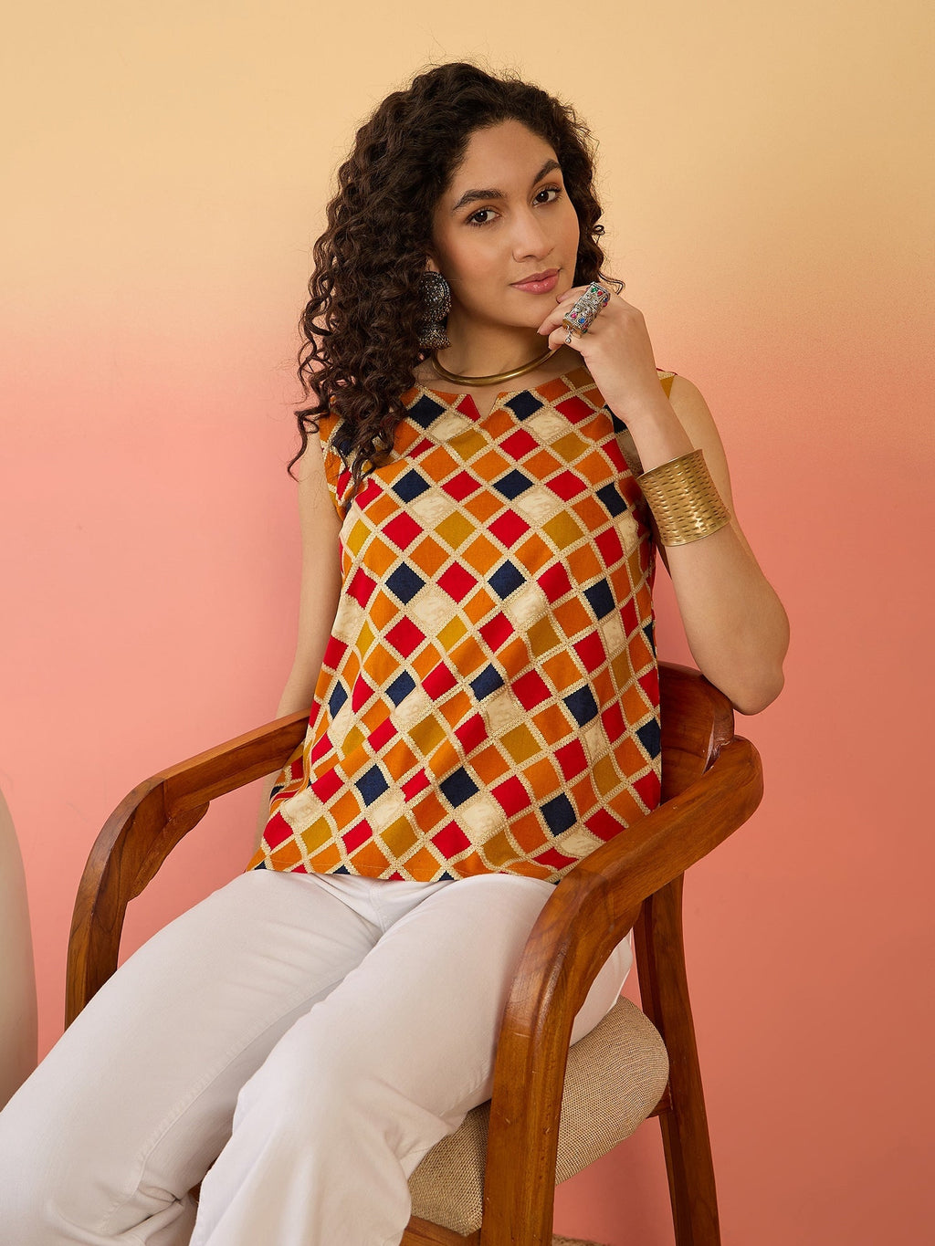 InWeave Mustard Multi Check Foil W/S Top | Grocsy