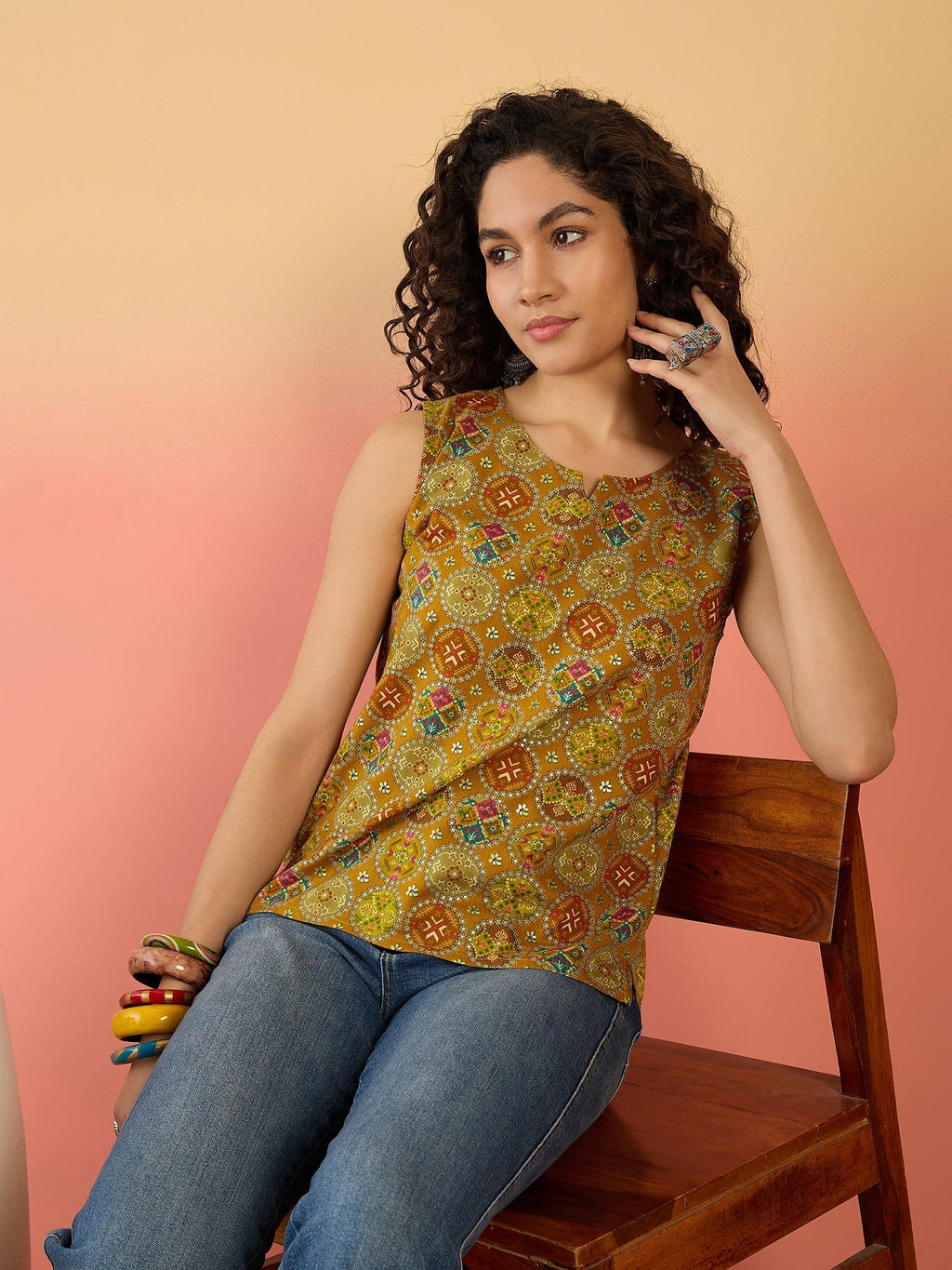 InWeave Ochre Round Multi Foil W/S Top | Grocsy