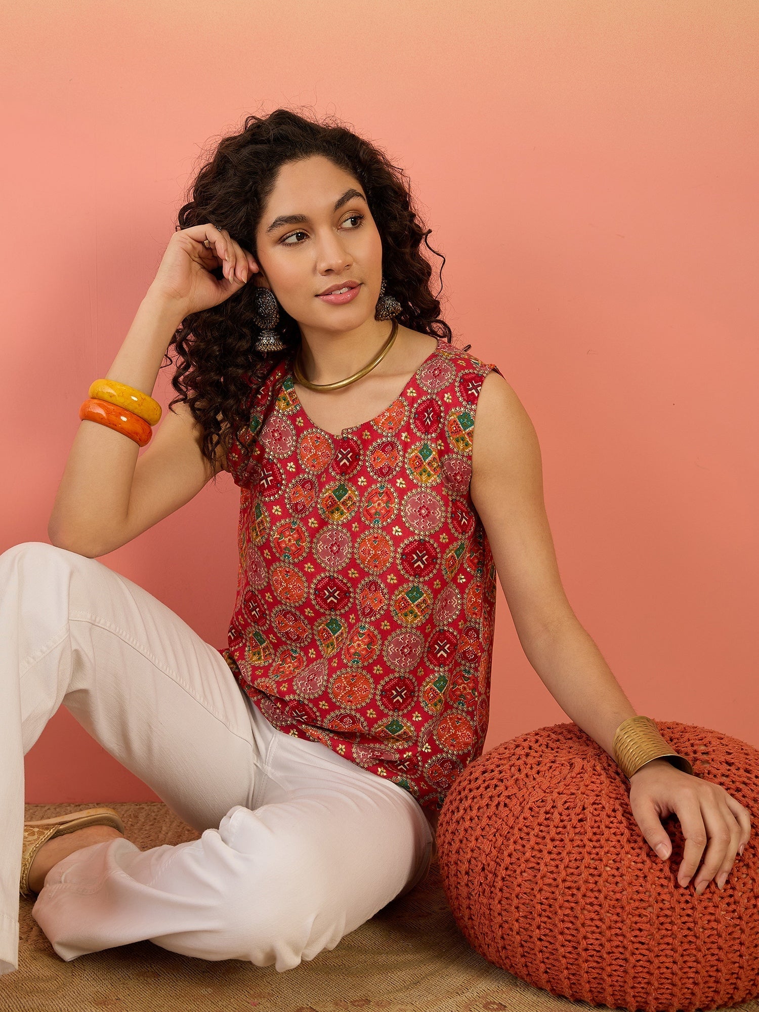 InWeave Red Round Multi Foil W/S Top | Grocsy