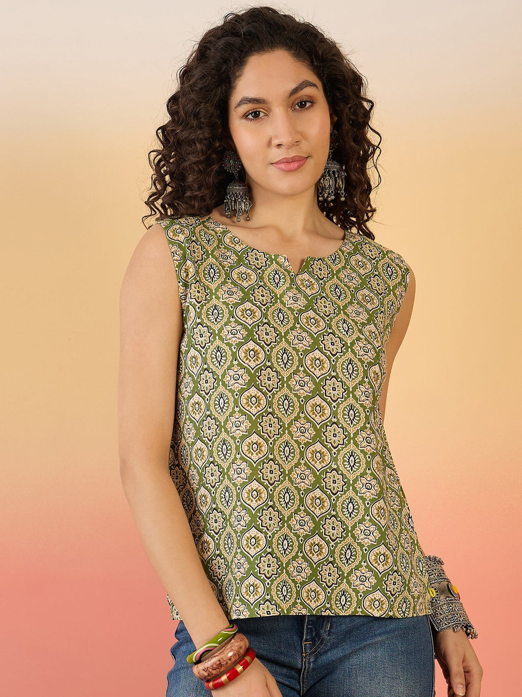 InWeave Olive Ajarakh W/S Top | Grocsy