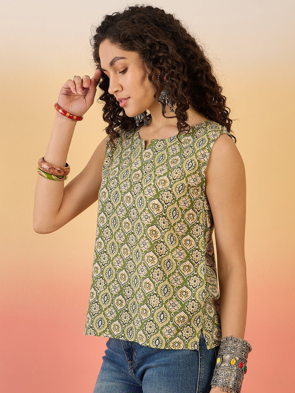 InWeave Olive Ajarakh W/S Top | Grocsy