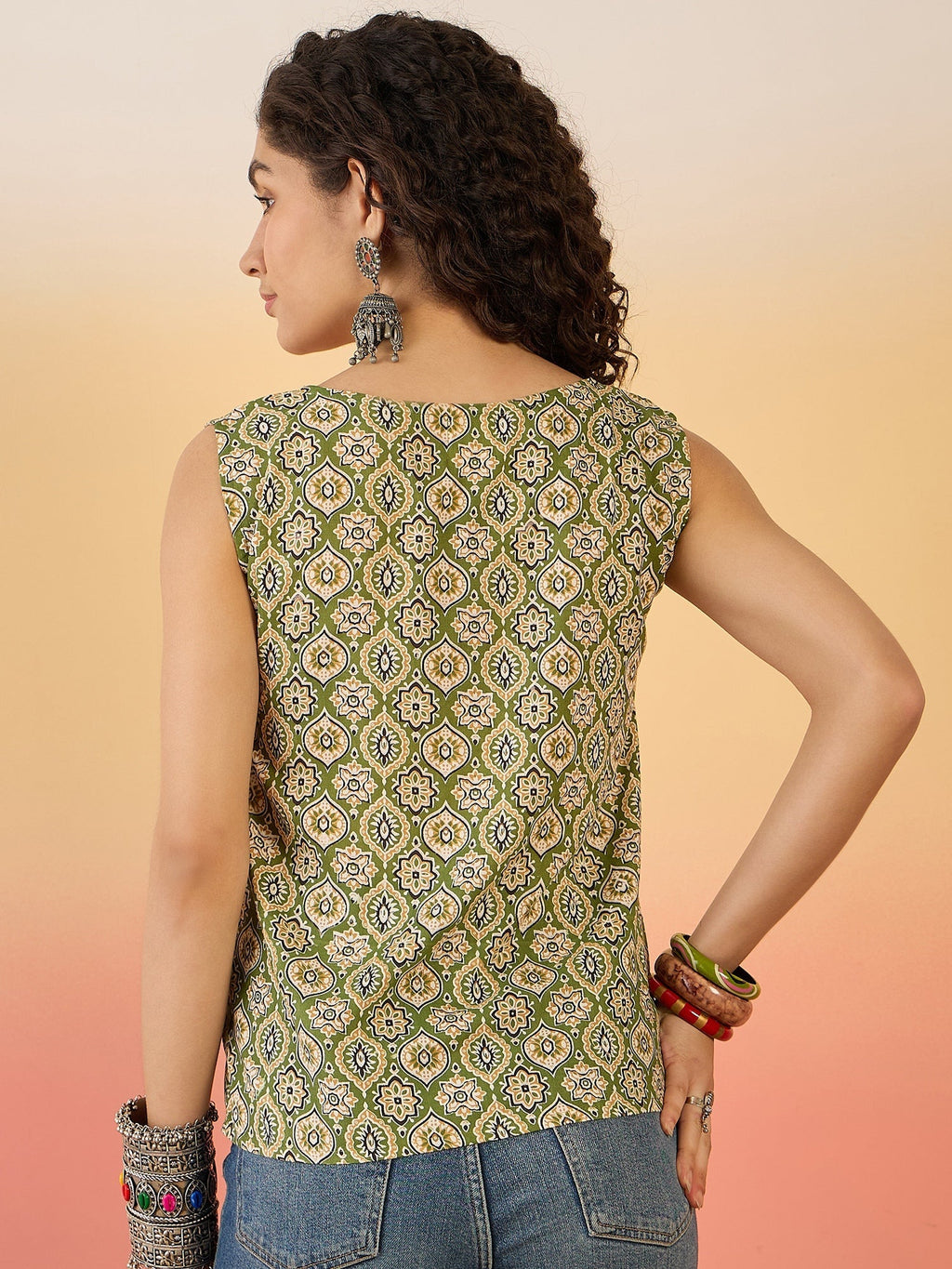 InWeave Olive Ajarakh W/S Top | Grocsy