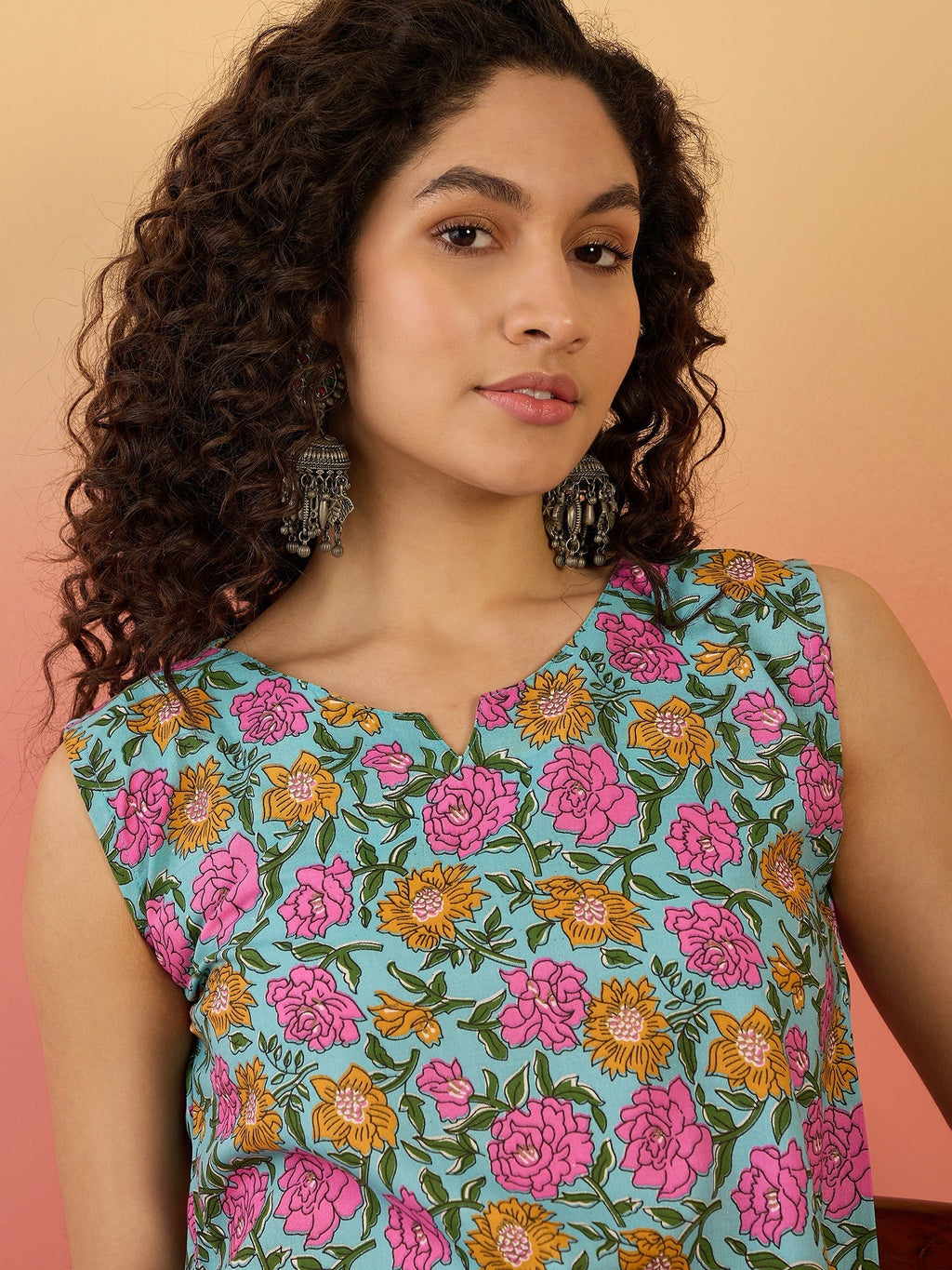 InWeave Sky Blue Pink Rose Jaal W/S Top | Grocsy