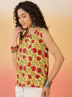InWeave Butter Yellow Red Rose Jaal W/S Top | Grocsy