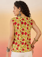 InWeave Butter Yellow Red Rose Jaal W/S Top | Grocsy