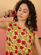 InWeave Butter Yellow Red Rose Jaal W/S Top | Grocsy