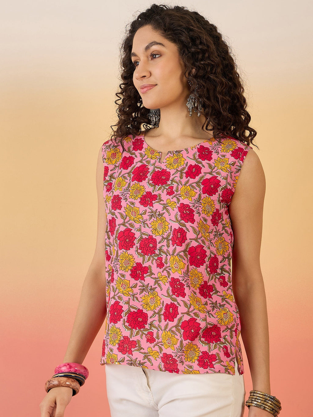 InWeave Pink Red Rose Jaal W/S Top | Grocsy