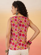 InWeave Pink Red Rose Jaal W/S Top | Grocsy