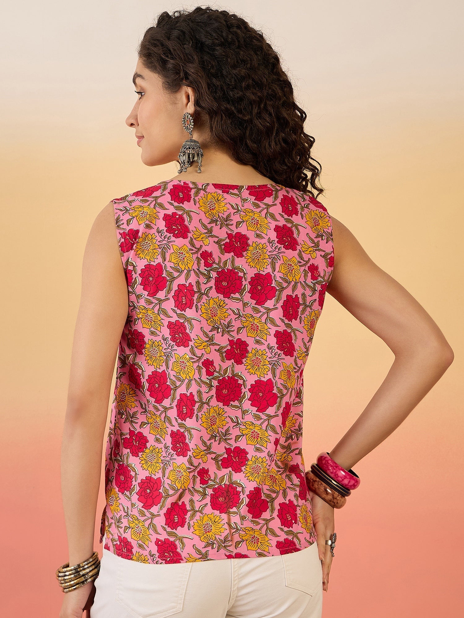 InWeave Pink Red Rose Jaal W/S Top | Grocsy