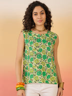 InWeave Pear Green Green Rose Jaal W/S Top | Grocsy