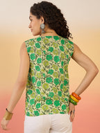 InWeave Pear Green Green Rose Jaal W/S Top | Grocsy