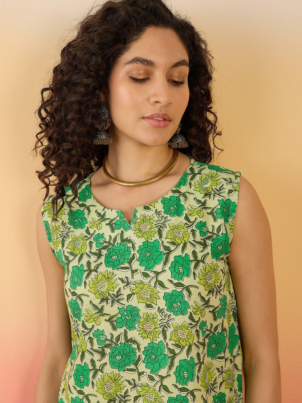 InWeave Pear Green Green Rose Jaal W/S Top | Grocsy