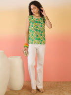 InWeave Pear Green Green Rose Jaal W/S Top | Grocsy