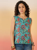 InWeave Teal Floral Print W/S Top | Grocsy