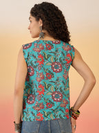 InWeave Teal Floral Print W/S Top | Grocsy