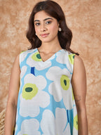 InWeave Skyblue Big Print V Neck Top | Grocsy