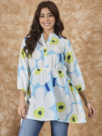 InWeave Sky Blue Big Print Mandarin Top | Grocsy