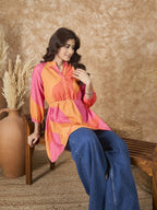 InWeave Peach Orange Print Mandarin Top | Grocsy
