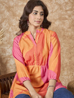 InWeave Peach Orange Print Mandarin Top | Grocsy