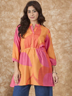 InWeave Peach Orange Print Mandarin Top | Grocsy