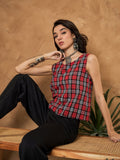 InWeave Red Black Check Sleeveless Top | Grocsy