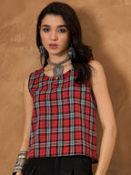 InWeave Red Black Check Sleeveless Top | Grocsy