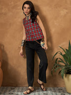 InWeave Red Black Check Sleeveless Top | Grocsy