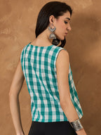 InWeave Light Blue Big Check Sleeveless Top | Grocsy